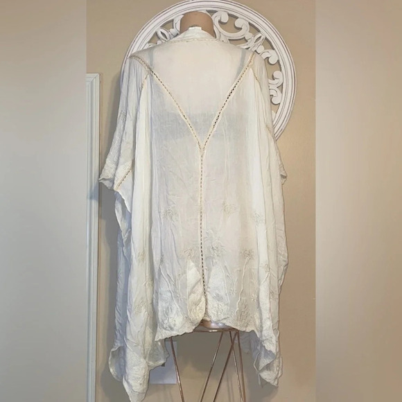 Anthropologie Elevenses women’s large XL cardigan duster cream kimono embroider - Picture 3 of 9